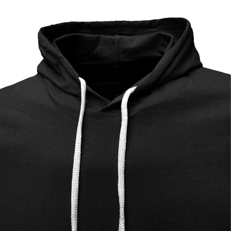 تی شرت کلاه دار مردانه نخی آستین کوتاه مشکی مدل bl4406
