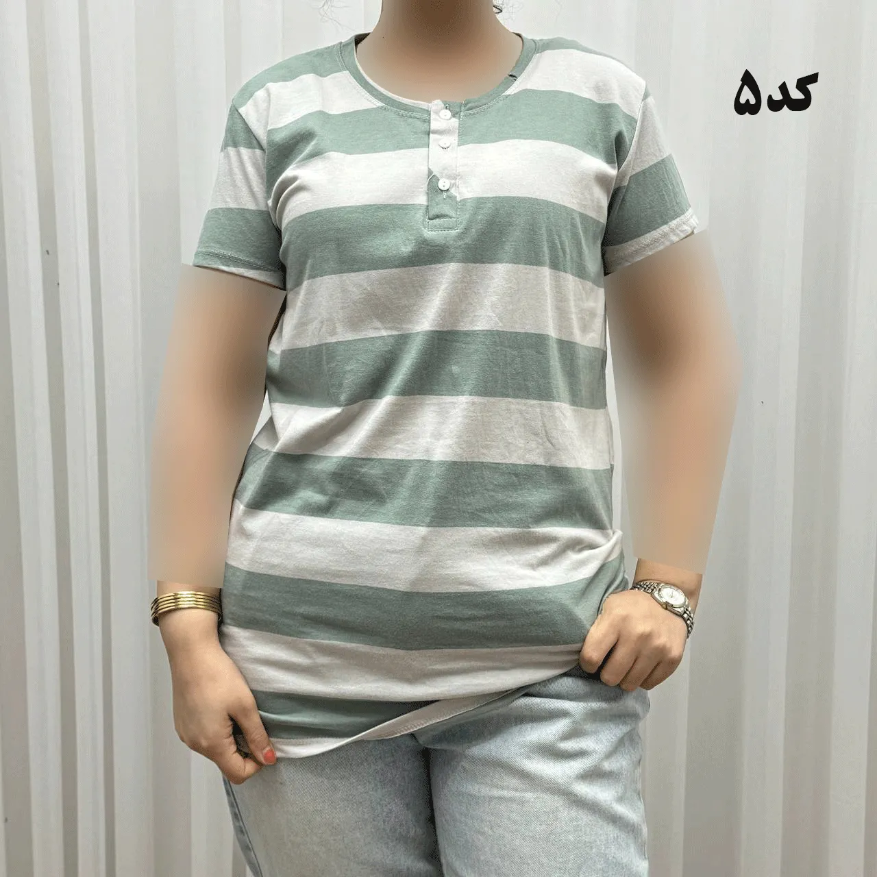 تیشرت نخ پنبه جلودکمه زنانه و دخترانه چهارفصل