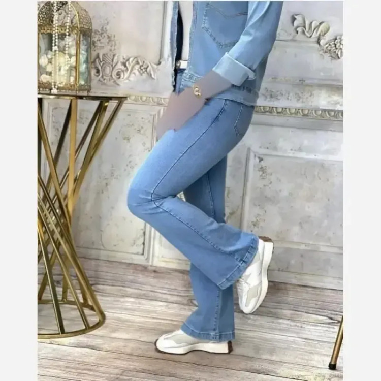 شلوار دمپا نیل طرح جین کشی فاق بلند کمرکش قد 100