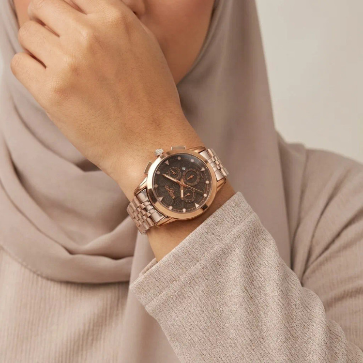 ساعت مچی زنانه سیکو بند استیل رزگلد صفحه مشکی تقویم دار موتور ژاپن