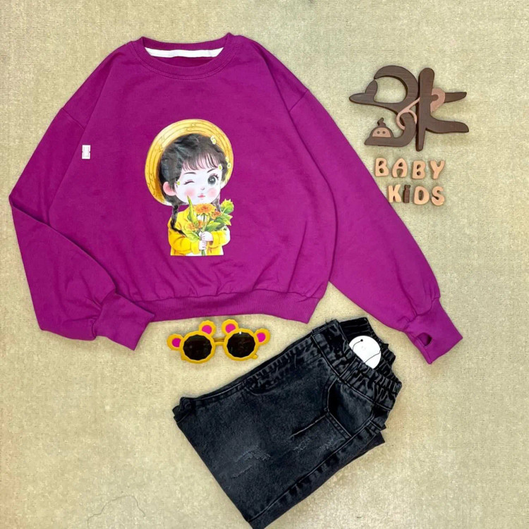 کراپ فینگردار پنبه دورس دخترانه طرح دختر سایز 5 تا 12 سال