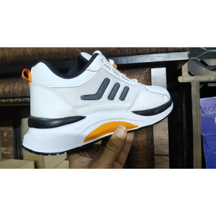 کفش اسپرت مردانه آدیداس سفید نارنجی سه خط زیره پیو نرم و راحت سایز 41 تا 44